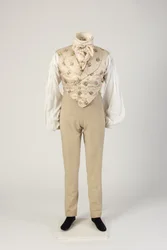 Pantalones de lana para hombre, usados con chaleco de seda estampada, 1820s